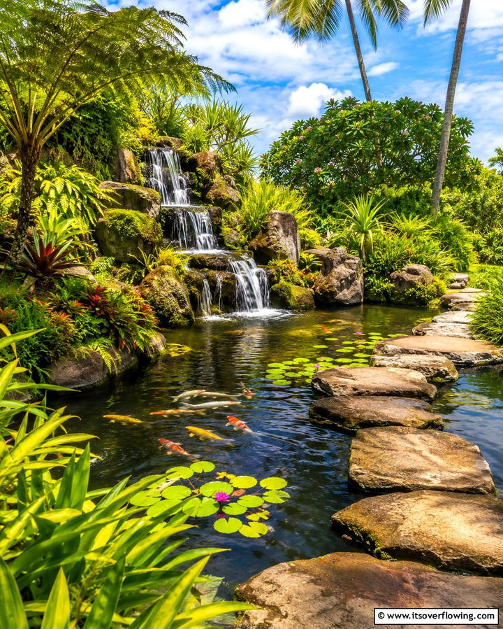 A Water Feature for Serenity - 20 Tropical Backyard Ideas for a Lush Oasis