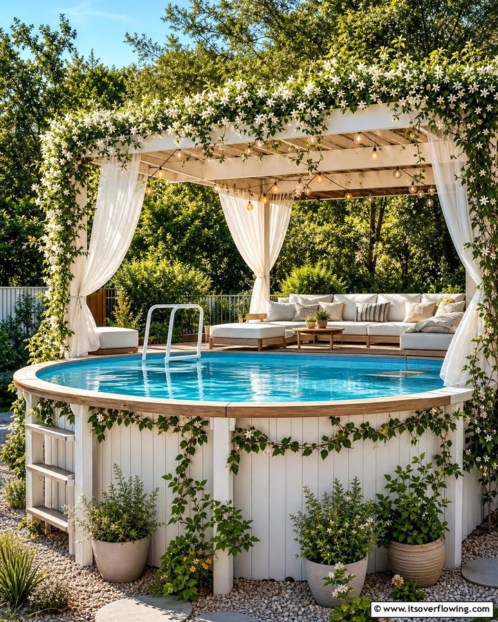 Above Ground Pool with Pergola Cover - 25 Creative Above Ground Pool Ideas for Your Backyard