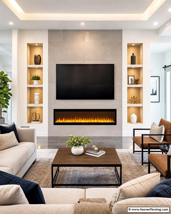 Above Standard Electric Fireplace with TV Placement - 30 Electric Fireplace Ideas With TV Above for Cozy Spaces