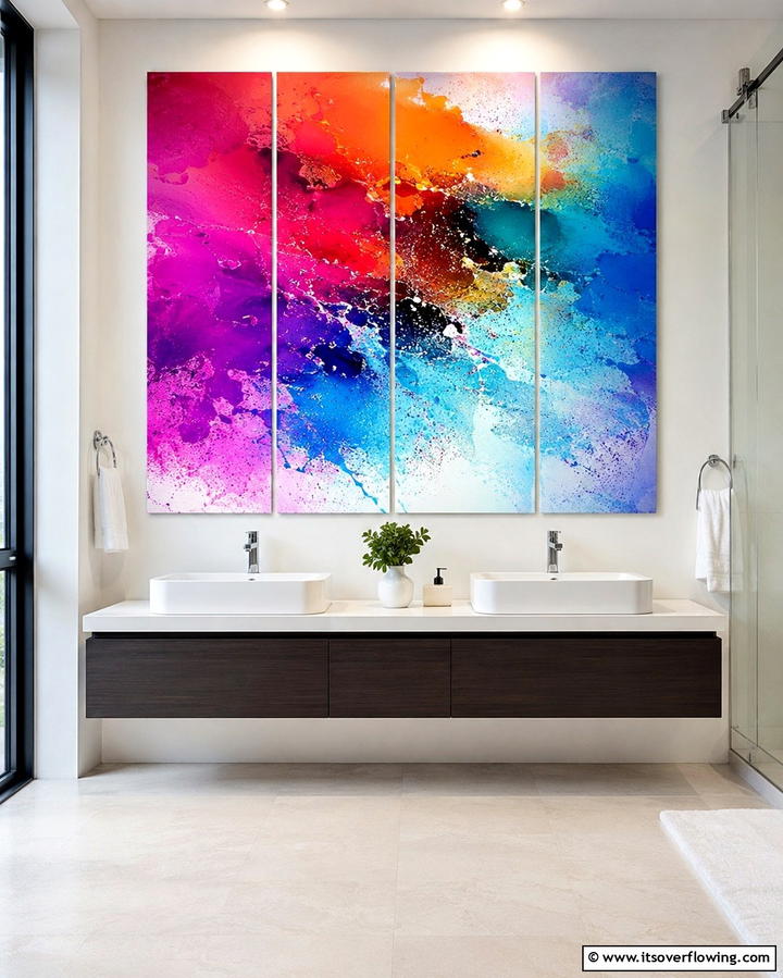 Abstract Art Panels - 30 Stunning Bathroom Wall Ideas to Elevate Your Space
