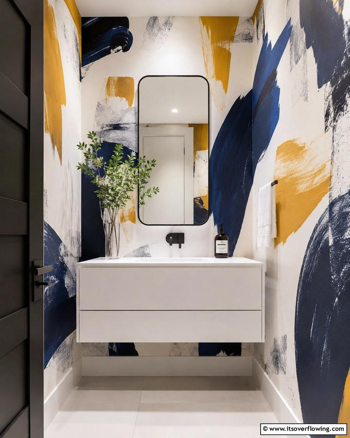 Abstract Art Prints - 25 Powder Room Wallpaper Ideas to Elevate Your Space