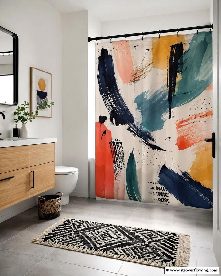 Abstract Art for a Bold Statement - 25 Shower Curtain Ideas to Refresh Your Bathroom