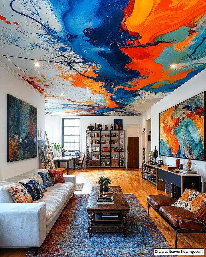Abstract Art for a Creative Flair - 25 Ceiling Wallpaper Ideas to Elevate Your Space