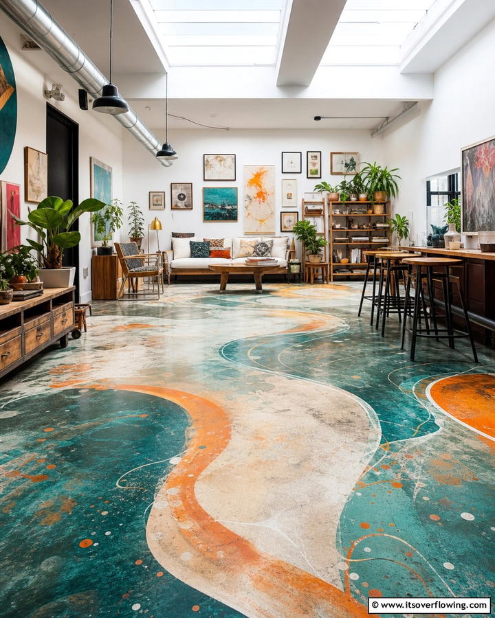 Abstract Artistic Designs - 20 Indoor Concrete Floor Paint Ideas for a Modern Look