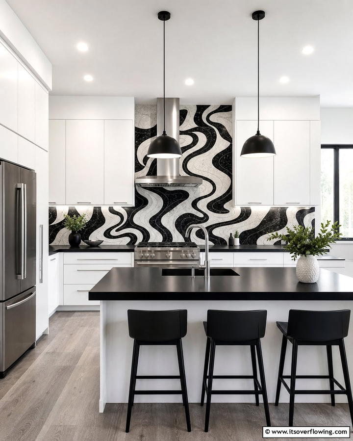 Abstract Artistry - 25 Black and White Kitchen Backsplash Ideas