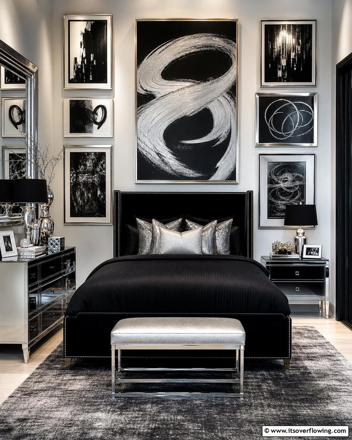 Abstract Artwork - 20 Black and Silver Bedroom Ideas for a Sleek Aesthetic