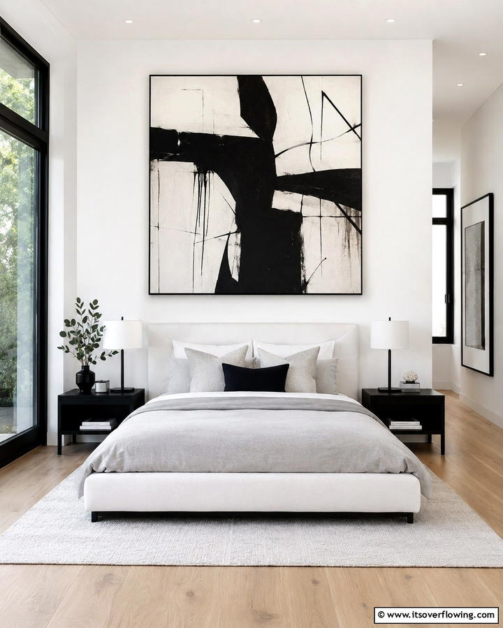 Abstract Black and White Art - 25 Black and White Bedroom Ideas for a Timeless Design