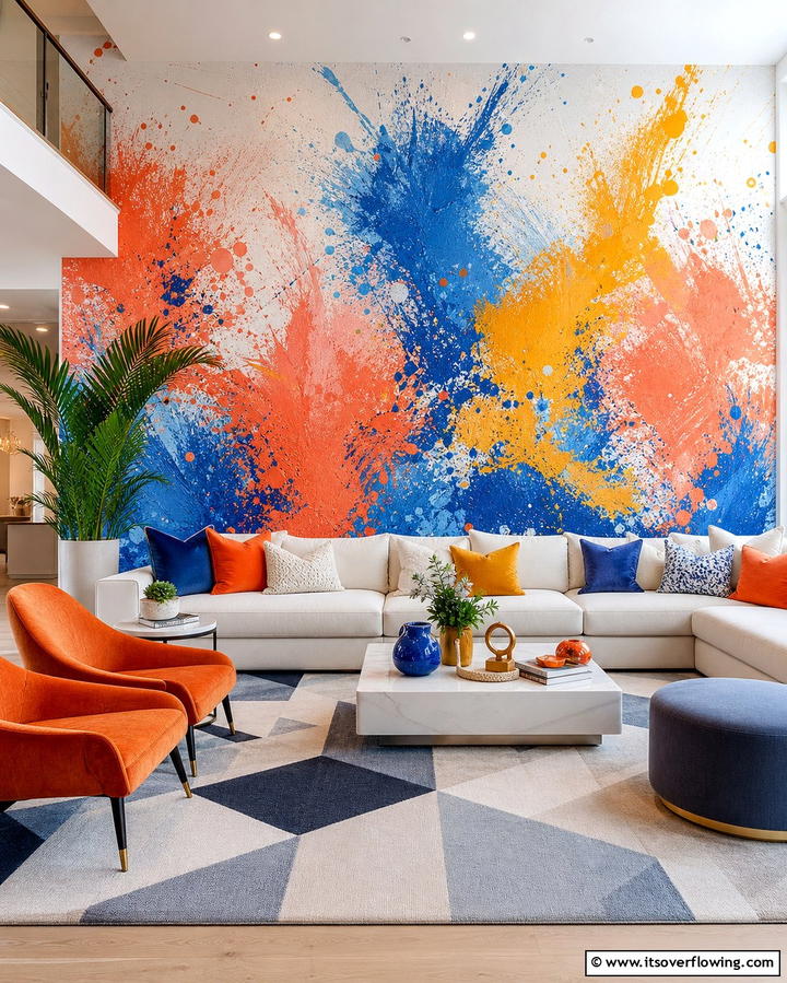 Abstract Color Splashes - 30 Striking Living Room Accent Wall Ideas for Bold Style