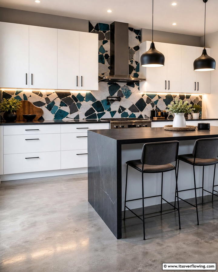 Abstract Contemporary Patterns - 21 Backsplash Ideas for White Cabinets and Granite Counters
