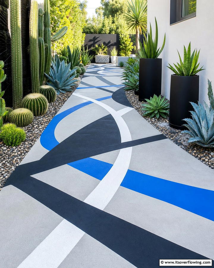 Abstract Lines for a Contemporary Flair - 20 Concrete Walkway Painting Ideas for a Unique Path