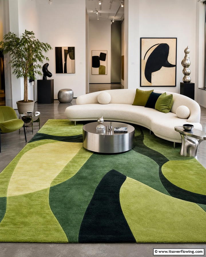 Abstract Patterned Green Rugs - 20 Green Carpet Living Room Ideas for a Bold Statement