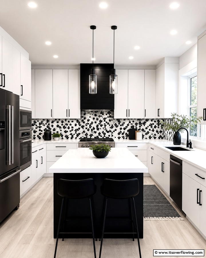 Abstract Pixel Designs - 25 Black and White Kitchen Backsplash Ideas