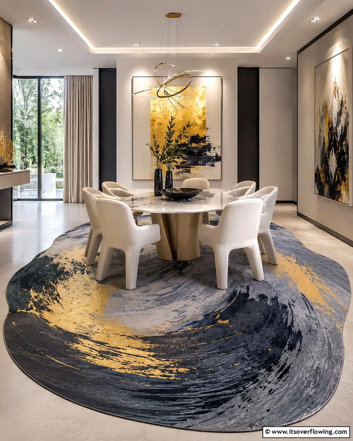 Abstract Rugs for Artistic Appeal - 30 Dining Room Rug Ideas to Anchor Your Table Setting