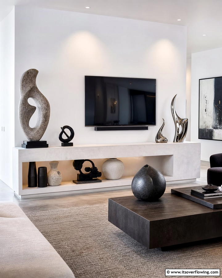 Abstract Sculptures - 25 TV Console Decor Ideas to Elevate Your Living Room