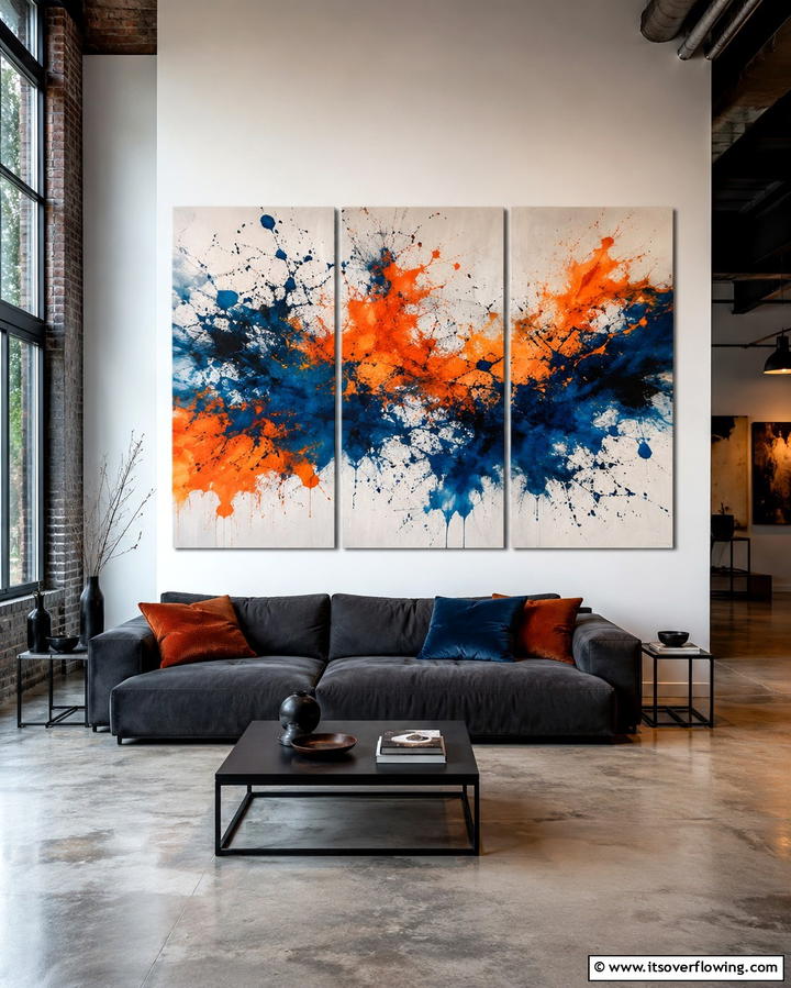 Abstract Wall Art - 25 Orange and Blue Living Room Ideas for a Bold Look
