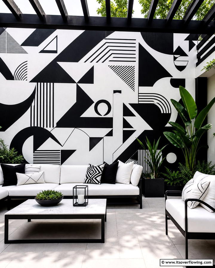 Abstract Wall Murals - 25 Black and White Patio Ideas for a Timeless Look