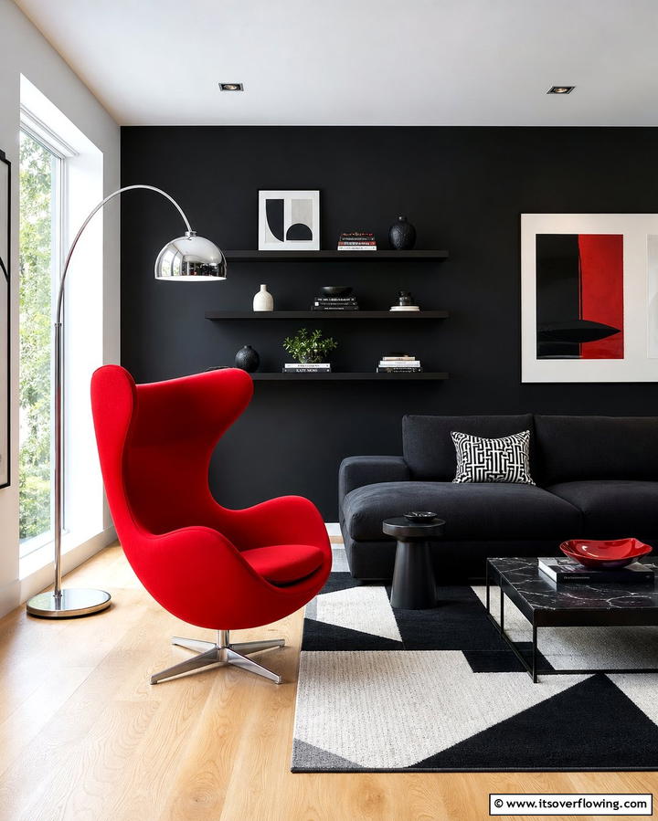 Accent Chairs - 25 Black and Red Living Room Ideas for a Dramatic Look