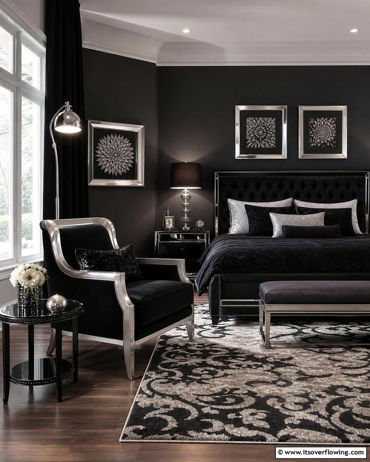 Accent Chairs - 20 Black and Silver Bedroom Ideas for a Sleek Aesthetic