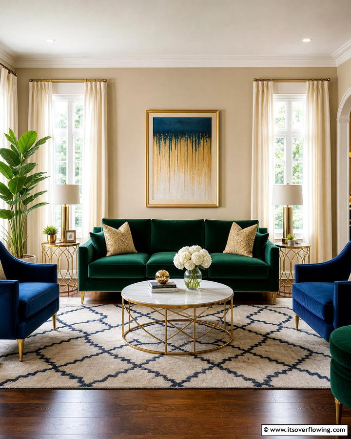 Accent Furniture in Jewel Tones - 25 Dulux Egyptian Cotton Living Room Ideas for Elegance