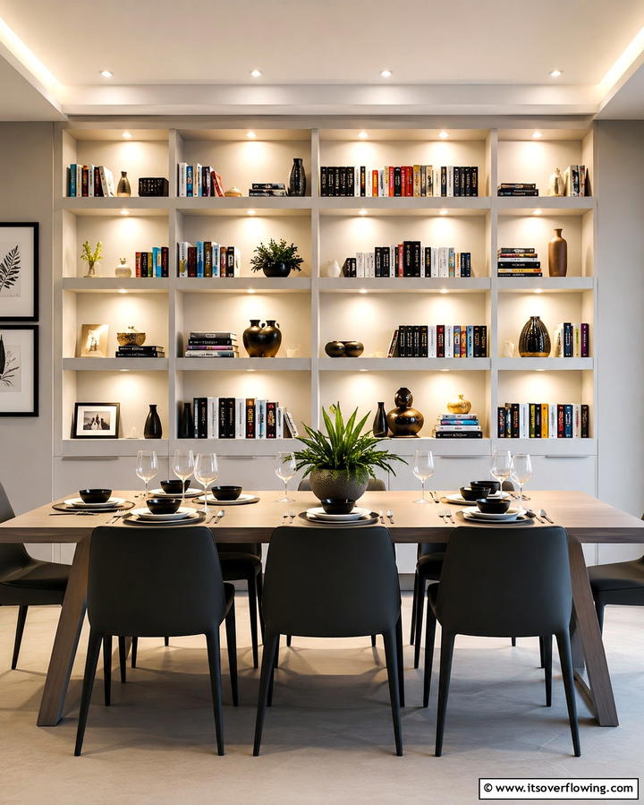 Accent Lighting for Shelves - 25 Library Dining Room Combo Ideas for Book Lovers