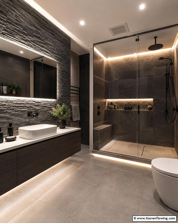 Accent Lighting in the Shower - 25 Small Bathroom Walk-in Shower Ideas for Modern Homes