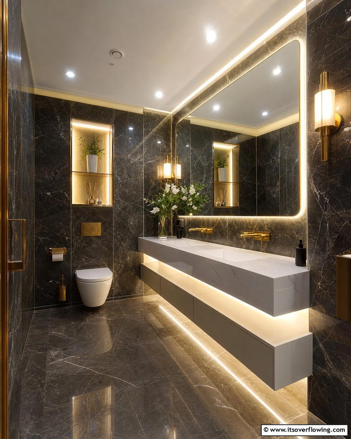 Accent Lighting - 20 Restaurant Bathroom Ideas for a Stylish Space