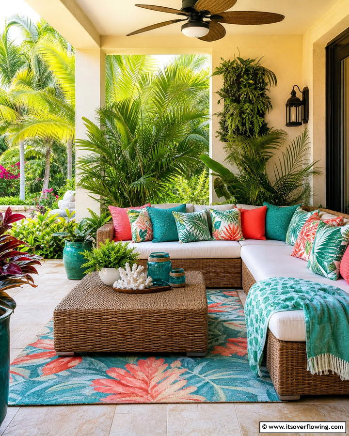 Accent Pillows and Throws - 20 Lanai Porch Ideas- Tropical Outdoor Living