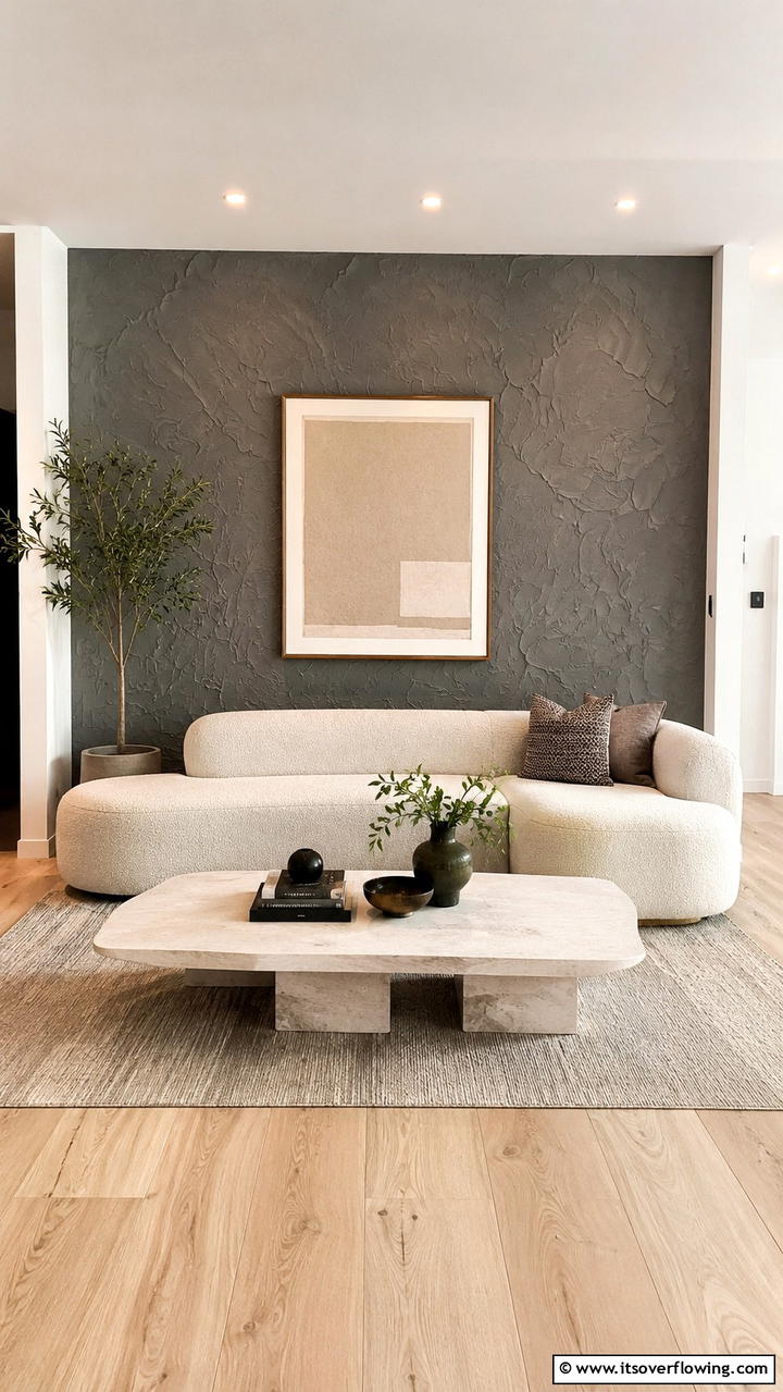 Accent Wall Brilliance - 30 Grey and Beige Living Room Ideas- Warm Minimalist Designs