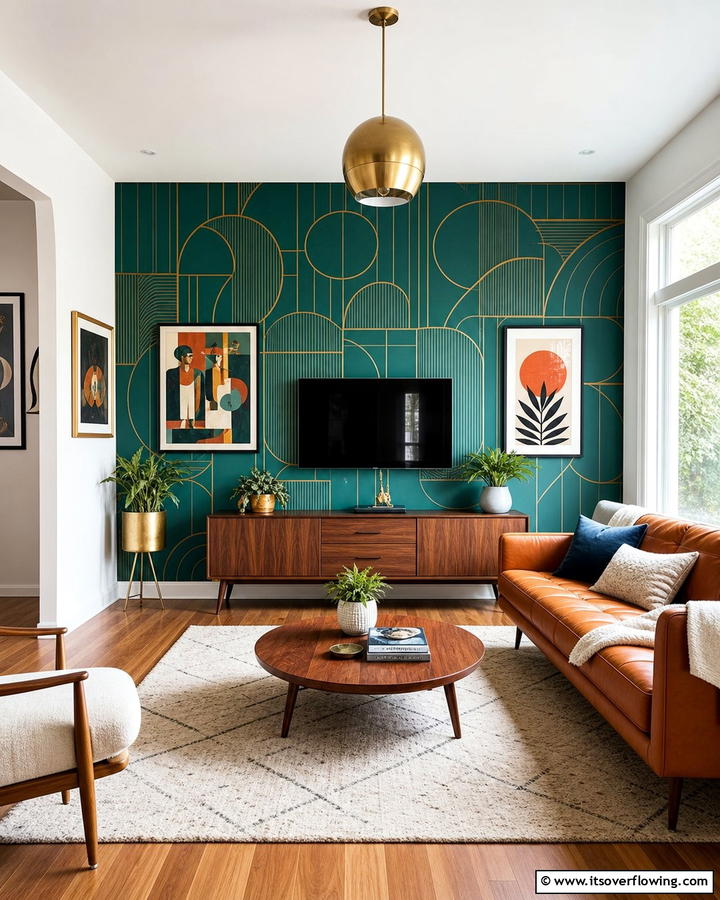 Accent Wall Innovations - 21 Mid-Century Modern Living Room Ideas- Timeless Style