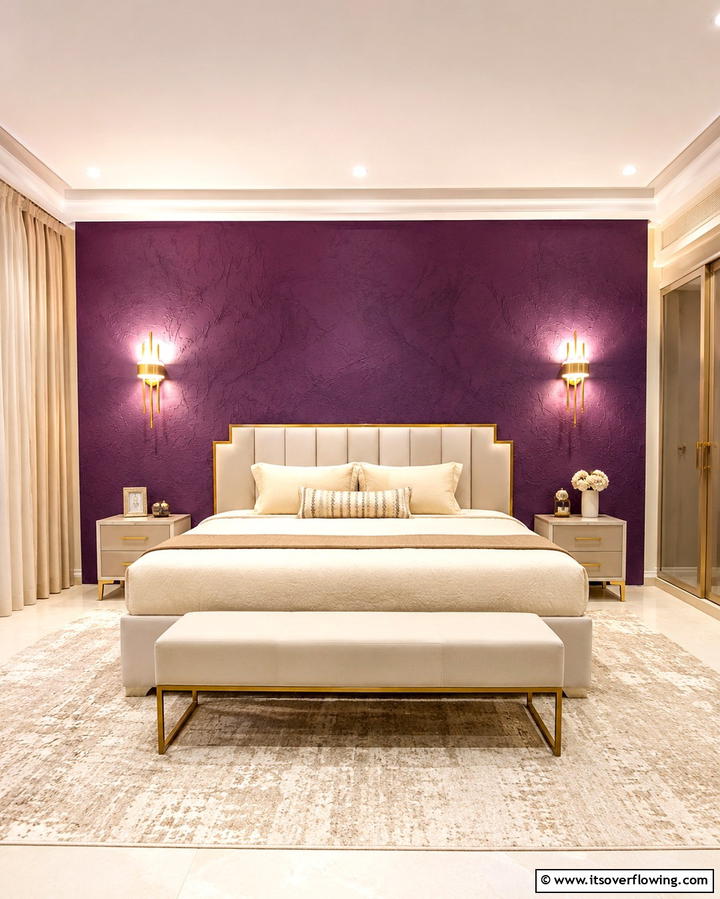 Accent Wall Painted in Deep Purple - 30 Dark Purple Bedroom Ideas for Dramatic Luxury Spaces
