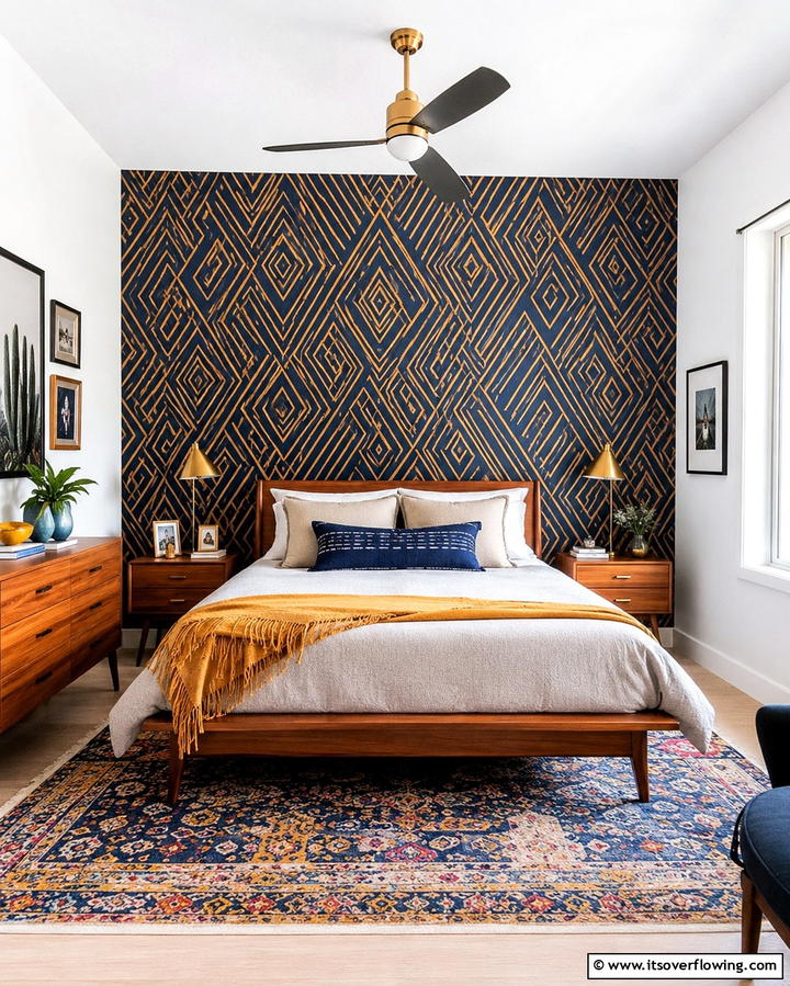Accent Wall with Bold Wallpaper - 25 Eclectic Bedroom Ideas to Inspire Your Space