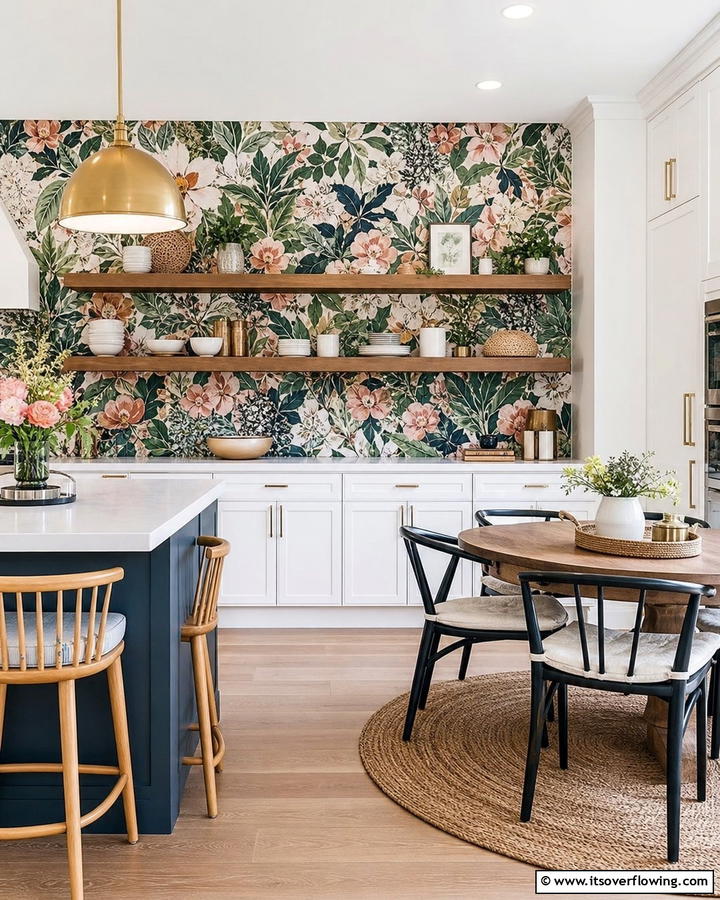 Accent Wall with Wallpaper - 20 Cozy Kitchen Ideas to Make Your Space Warm and Inviting
