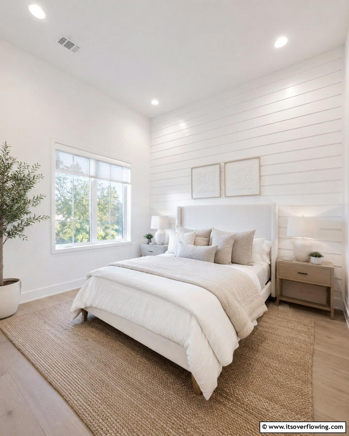 Accent Wall with White Textures - 20 Bright Small White Bedroom Design Ideas