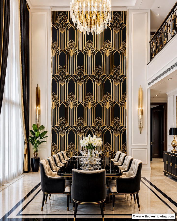 Accent Wallpaper with Bold Patterns - 30 High Ceiling Wall Decor Ideas for Tall Interior Spaces