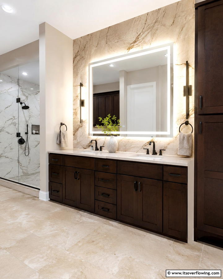 Accent Walls for Visual Drama - 25 Travertine Tile Bathroom Ideas for Natural Beauty