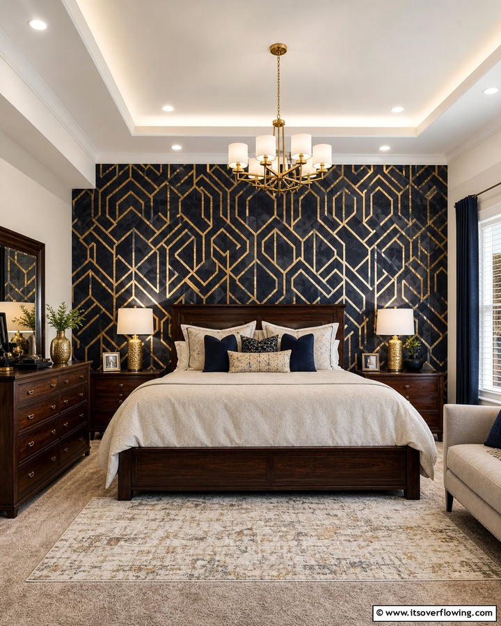 Accent Walls with Bold Patterns - 25 Glam Bedroom Ideas for a Luxurious Retreat