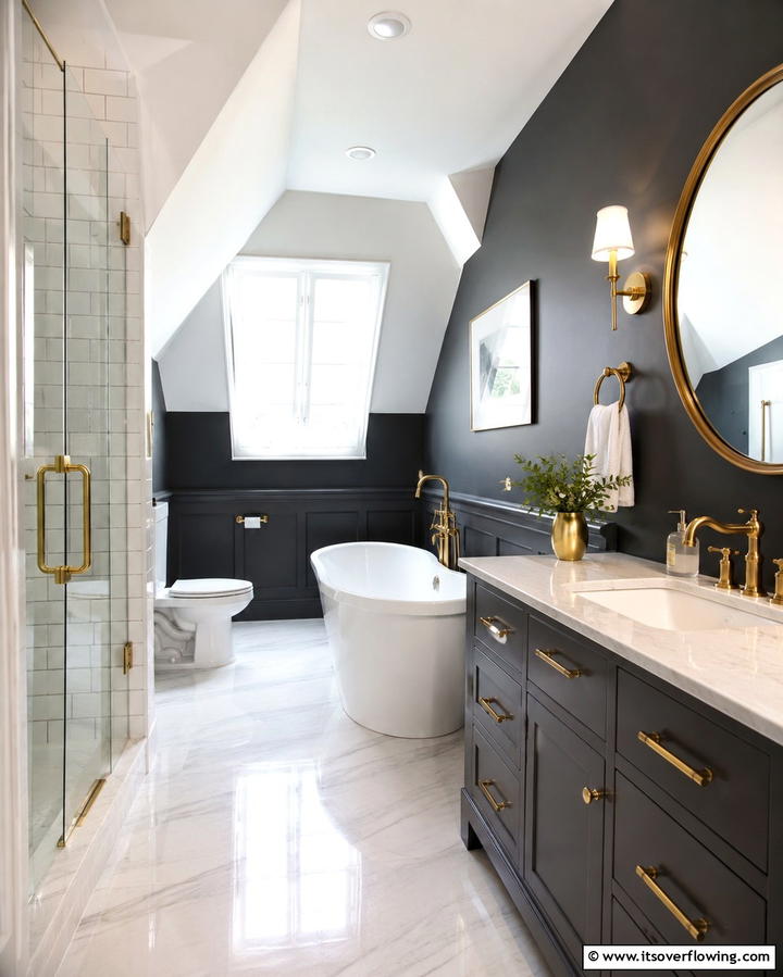 Accents of Metallic Finishes - 30 Attic Bathroom Ideas for Space-Saving Luxury