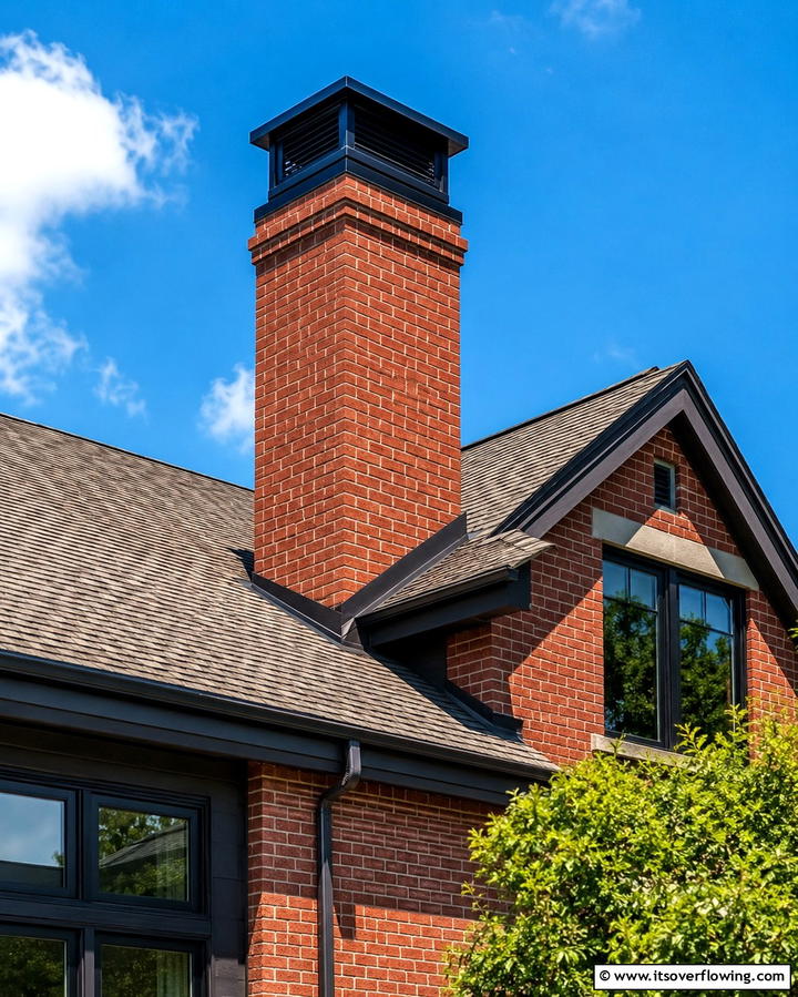 Accentuate Chimneys with Black Caps - 25 Red Brick House with Black Trim Design Ideas