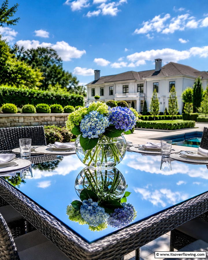 Accentuate Outdoor Furniture With Tabletop Mirrors - 25 Garden Mirror Ideas to Enhance Outdoor Spaces