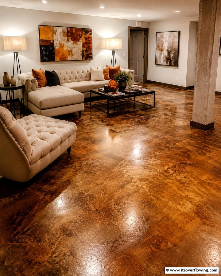 Acid Stained Concrete for Rich Tones - 25 Concrete Basement Floor Ideas for a Modern Look