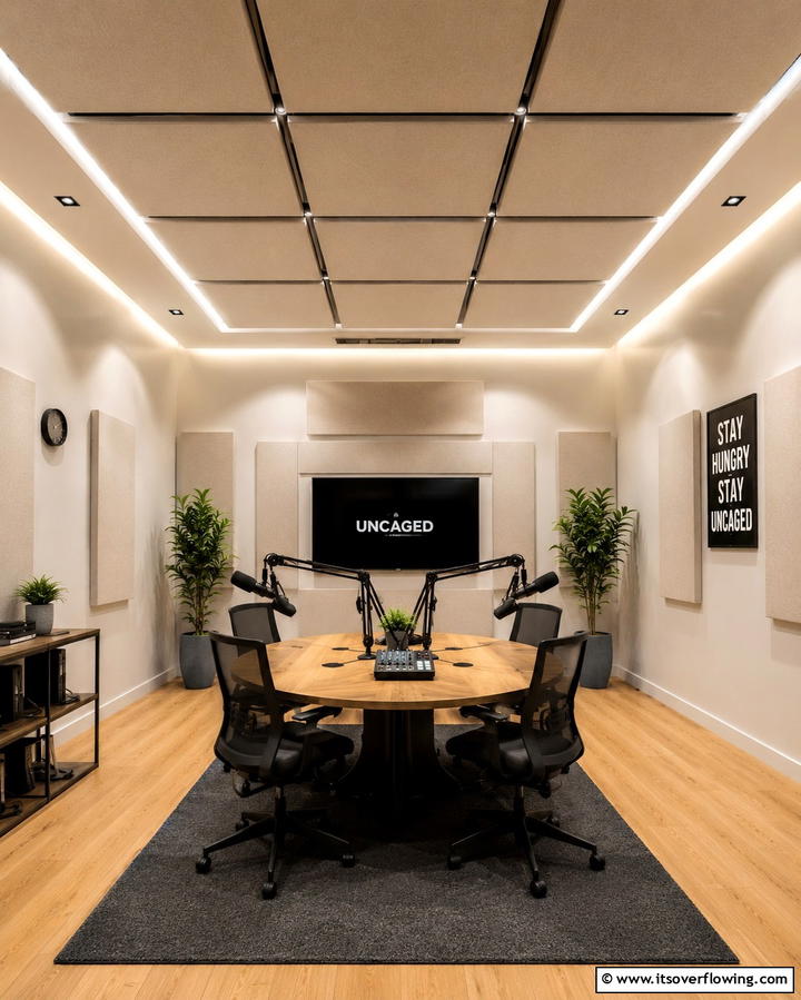 Acoustic Ceiling Panels for Enhanced Sound Quality - 25 Podcast Room Ideas for a Professional Setup