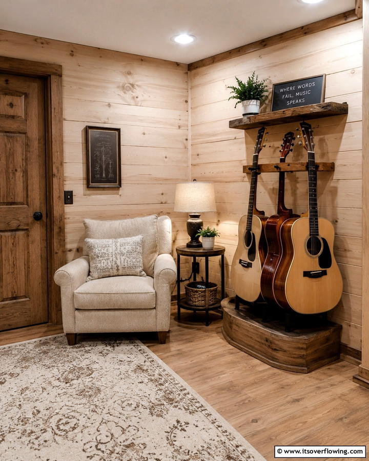 Acoustic Corner Nook - 25 Guitar Room Ideas for Music Lovers