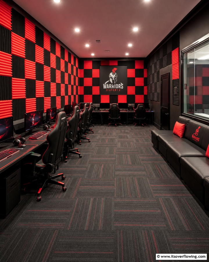Acoustic Foam Panels - 25 Red and Black Gaming Setup Ideas for a Stylish Space