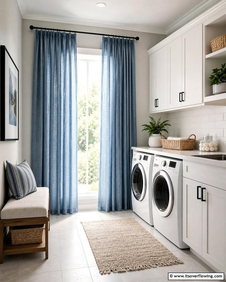 Add Blue Curtains or Blinds - 25 Blue Laundry Room Ideas for a Fresh and Clean Look