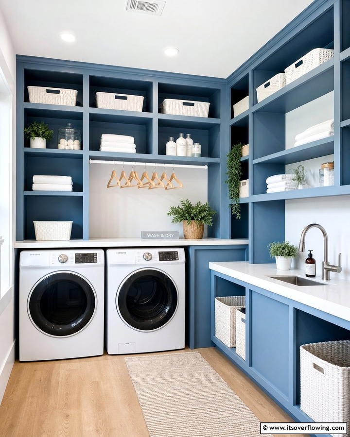 Add Blue Open Shelving - 25 Blue Laundry Room Ideas for a Fresh and Clean Look