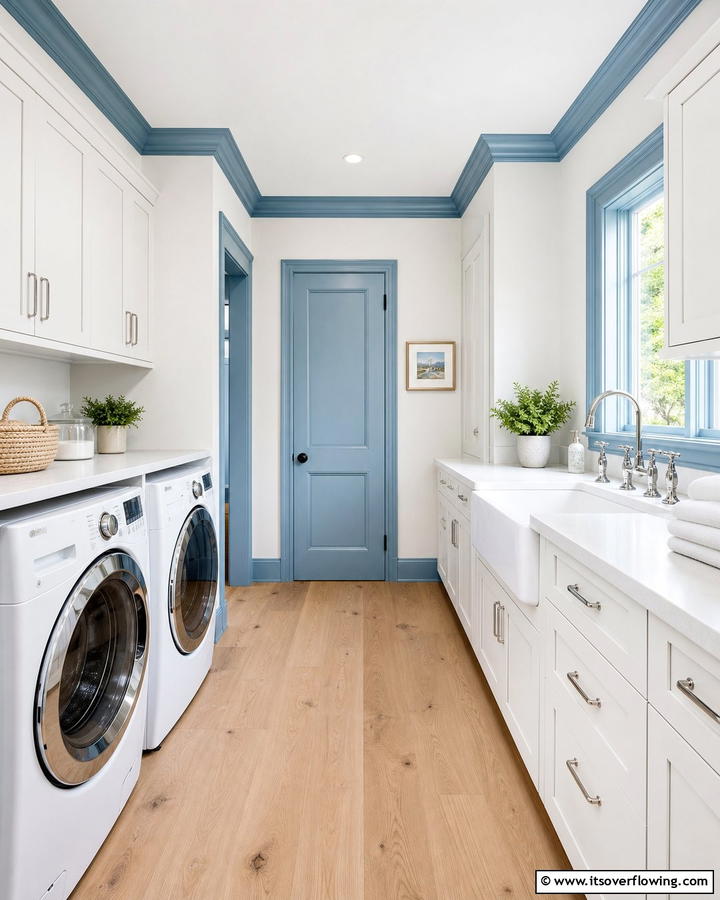 Add Blue Trim and Molding - 25 Blue Laundry Room Ideas for a Fresh and Clean Look