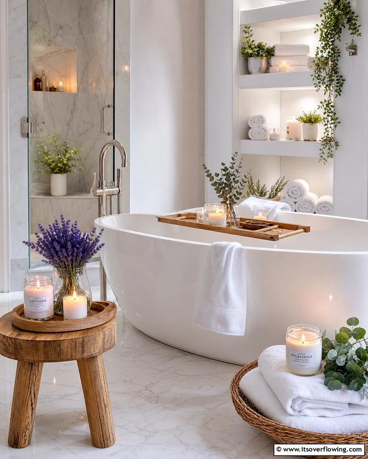 Add Candle Accents to Bathroom Decor - 25 Decorating With Candles Ideas for a Warm and Inviting Home
