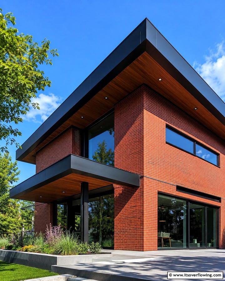 Add Elegance with Black Overhangs - 25 Red Brick House with Black Trim Design Ideas