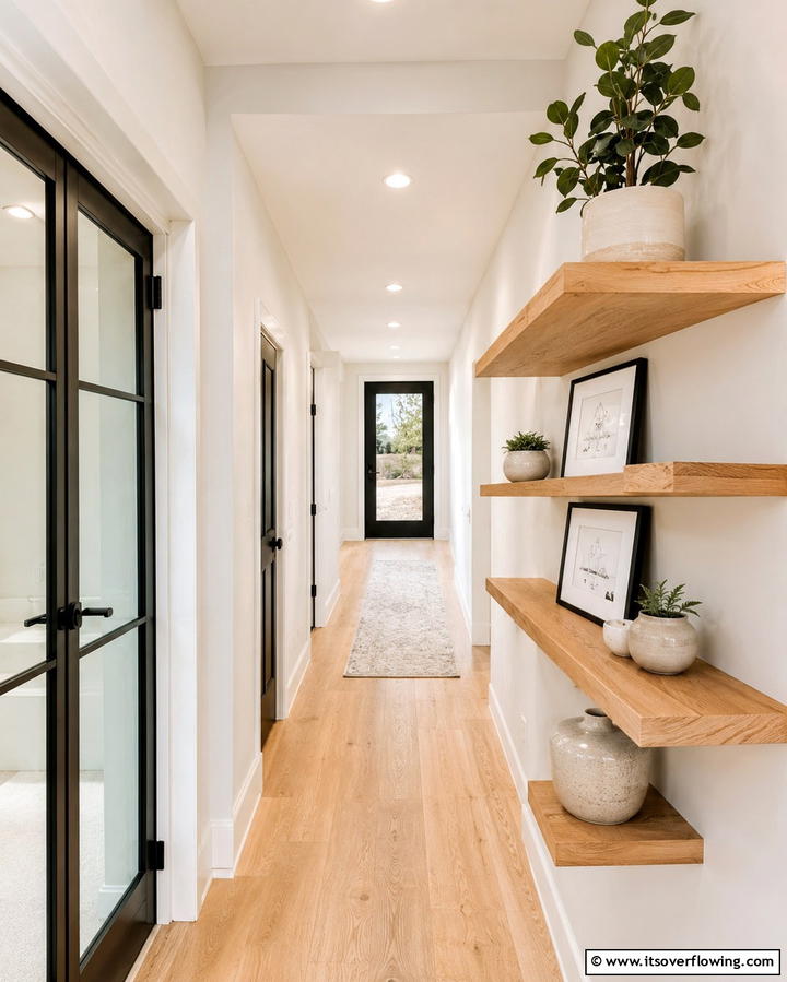 Add Floating Shelves - 30 Bohemian Hallway Decor Ideas for a Welcoming Entryway