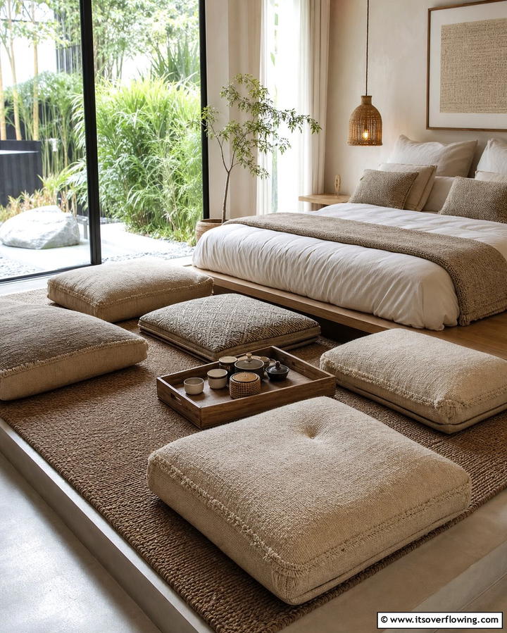 Add Floor Cushions - 25 Zen Bedroom Ideas for a Calm and Serene Space